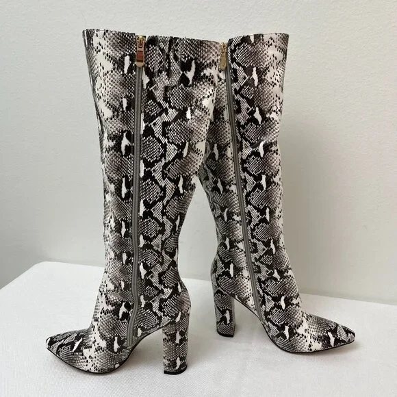 WetKiss PU Faux Snakeskin Pointed Toe Chunky Heel Side Zip Knee High Boot 9.5 - Picture 5 of 12